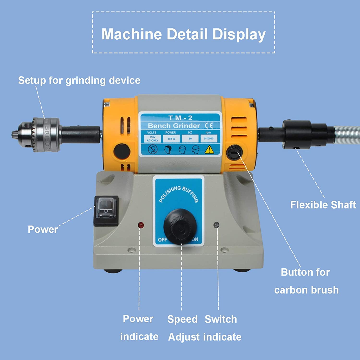 SHANNA TM-2 Jewelry Rock Polishing Buffer Machine Bench Lathe Polisher Kit Rock Tumbler Gem Tools Grinder 200W 110V