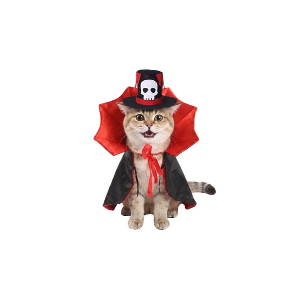 Halloween Pet Costume Set Adjustable Decor Top Hat & Cloak Holiday Cosplay Dress‑up Outfit Photo Prop for Cats and Small Dogs