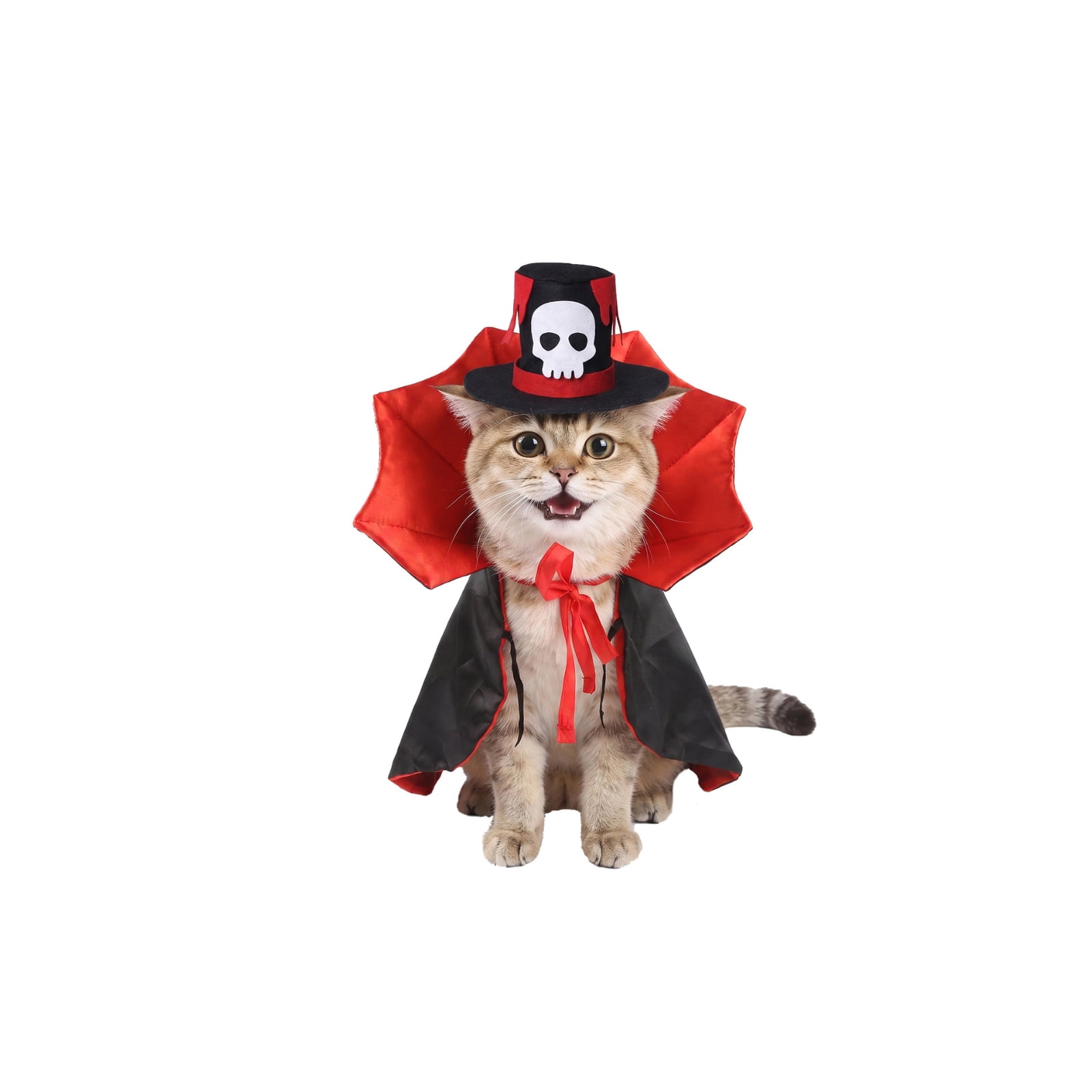 Cat Halloween Decor, Halloween Cat, Skull Decor Pet Halloween Costumes for Indoor Halloween Party Use, for Cats with Vampire Decor Red and Black Cape Set, Cat Outfit with