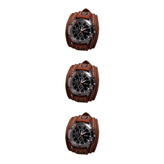 Qarigey Punk Vintage Wrist Watch Wide PU Numeral Belt Leather Roman Cuff Strap Type1