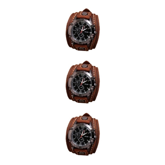 Qarigey Punk Vintage Wrist Watch Wide PU Numeral Belt Leather Roman Cuff Strap Type1
