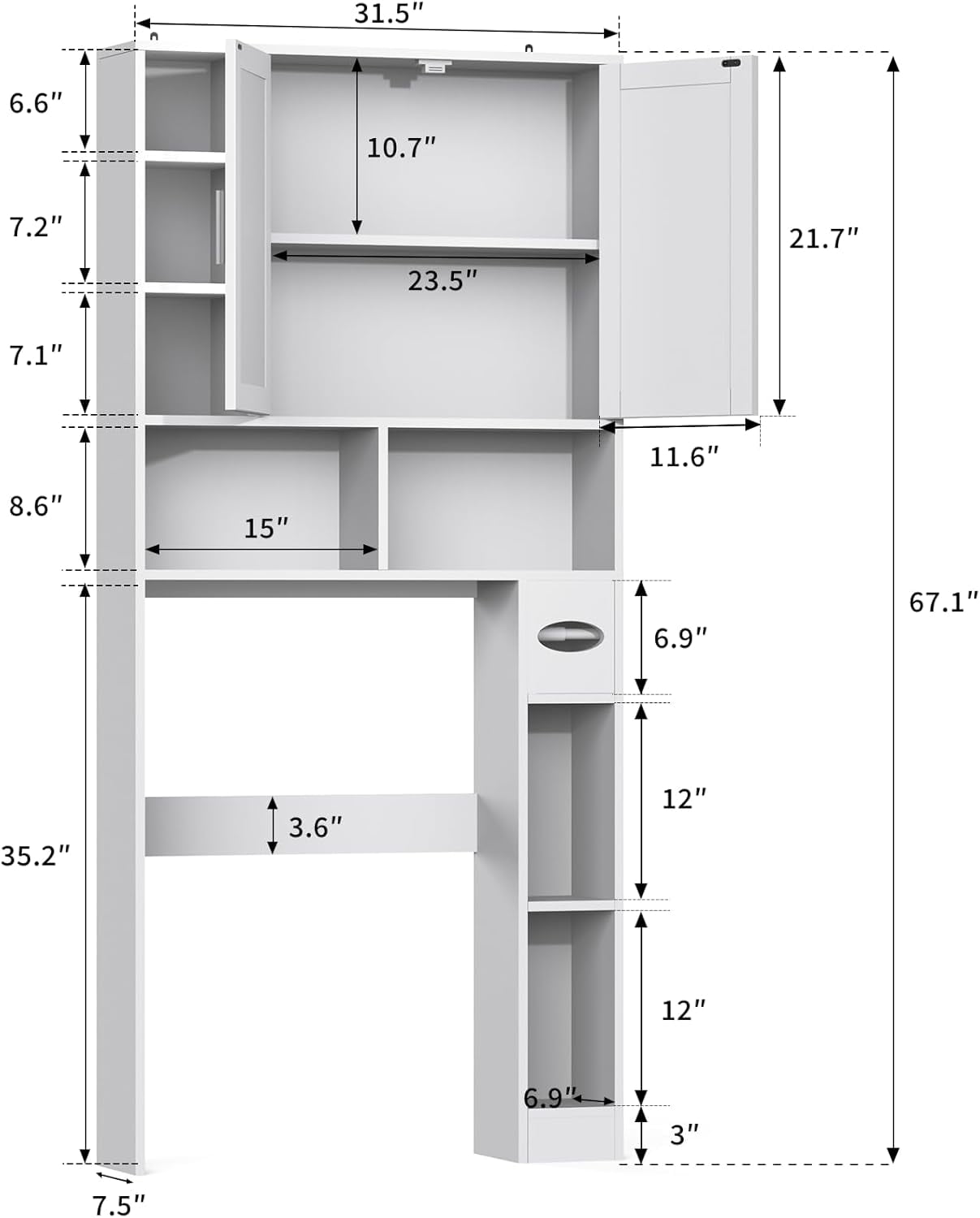 Frmobepts Over The Toilet Storage Cabinet with Toilet Paper Holder Stand, Above Toilet Organizer with Doors, Behind Toilet Shelf for Restroom, Bathroom, Laundry, White