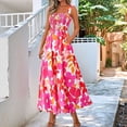 thumbnail image 4 of Vestido Bohemio de Verano para Mujer, Sin Mangas, Fruncido, con Tirantes Finos, Corte en A, Holgado, para Playa, Color Rosa, Talla S, 4 of 7