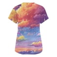 thumbnail image 4 of Dweltoz Women's Scrub Top Cute Print Short Sleeve Scrub Shirts Stretch V-Neck Tops Classic Fit Fade Resistant Scrubs With 2 Pockets,Purple Pink 4XL, 4 of 5