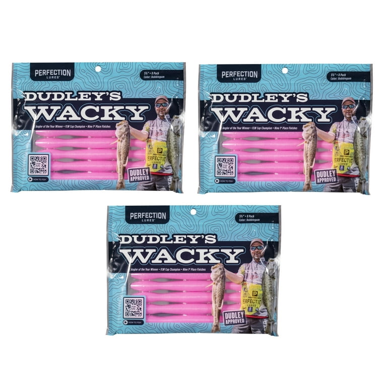 Perfection Lures Dudley's Wacky Worm Bubblegum Bass Baits - 3 Pack Bundle 