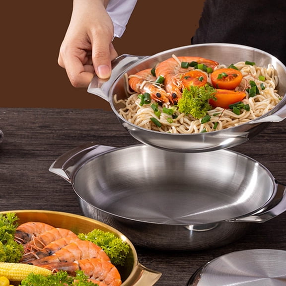Mobestech Stainless Steel Wok Pan for Home Cooking, Multiuse Metal Pot Ideal for Stir Fry, Hot Pot, and Use