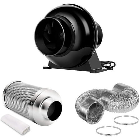 iPower 4 inch 195 CFM Inline Ventilation Fan Circulation Vent Blower and Air Carbon Filter 8 ft Ducting Combo Kits