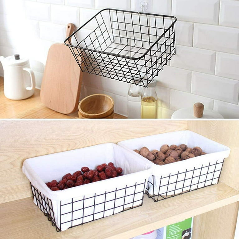 2 Pack Wire Storage Baskets, Black Metal Basket with Handle and Lining  Cloth Pantry Organizer Storage Bin for Kitchen, Shelf, Laundry, Cabinets,  Garage, 9.44*6.7*4.72 inch 