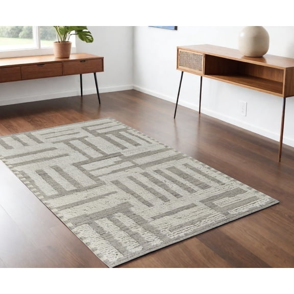 HomeRoots 566553 4 x 6 ft. Wool Geometric Hand Woven Rectangle Area Rug, Gray & Ivory