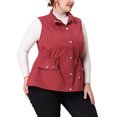 thumbnail image 4 of Agnes Orinda Women's Plus Size Sleeveless Anorak Cargo Coats Zip Button Drawstring Waist Vest Jackets 4X Burgundy, 4 of 6