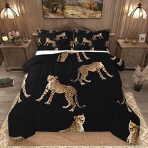 Homewish Woodland Animal Cheetah Bedding Comforter Set,Chic Wild Leopard Twin Comforter Sets,Black Brown Bedding Set For Girl Boy,Luxury Bedroom Decor Reversible,2pcs