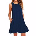 thumbnail image 2 of Vestido Mujer Correa Sin Mangas Vestido Cuello Redondo Color Sólido Bolsillo Ropa, Azul Marino, 5XL Eigraketly AP002063-40, 2 of 5