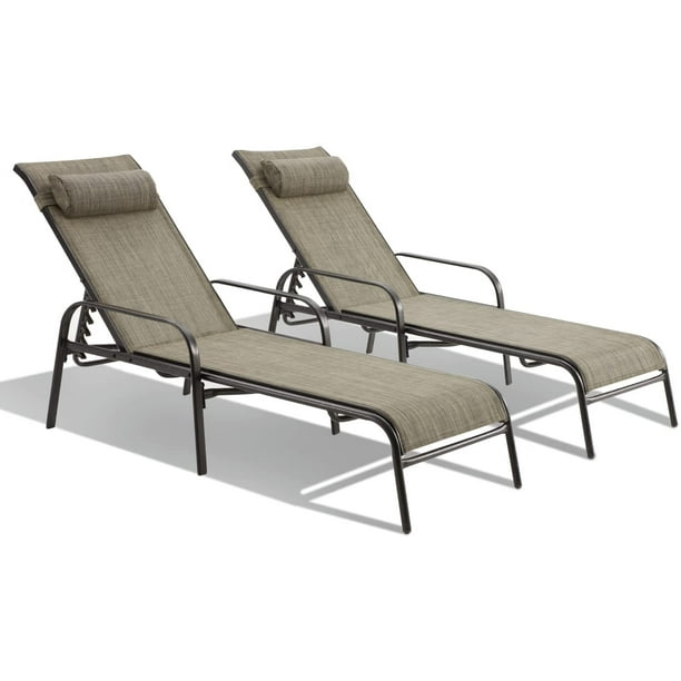 Yoleny Patio Chaise Lounges, Set of 2 Outdoor Lounge Chairs with Adjustable Backrest, Textiline