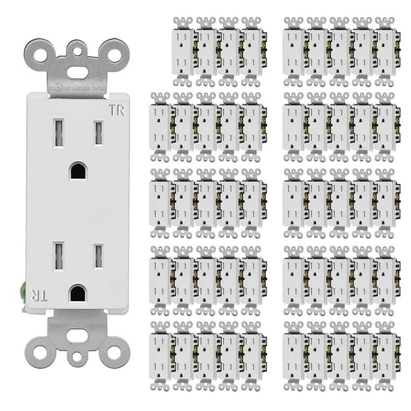 CML 15 Amp Decorator Wall Recetpacle Outlet, 50 Pack Tamper Resistant (TR) Decor Standard Electrical Outlets, 15A/125V, 2 Pole 3 Wire, UL Listed, White