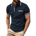 thumbnail image 2 of Mens Casual Trim Polo Shirts Short Sleeve Color Block Athletic Golf T Shirts Chest Pocket Fashion Loose Fit Tops 2XL, 2 of 8