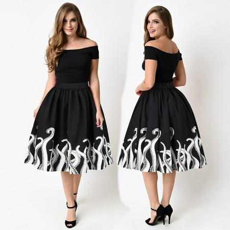 - Women's Octopus Squid Fancy Print Pattern Mini Knee Length Skater Skirt M