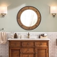 thumbnail image 3 of MODE HOME Rustic Round Wall Mirror 24 Inch, Natural Wood Frame with Black Metal Trim, Industrial Farmhouse Style Wall Mirror with Decorative Nailhead Accents for Bathroom, Living Room, or Entryway, 3 of 7