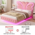 thumbnail image 2 of Homfa Queen Size Velvet Upholstered Bed with LED Lights, Floating Platform Bed Frame with Butterfly Crystal Button Tufted Headboard, Pink, 2 of 7
