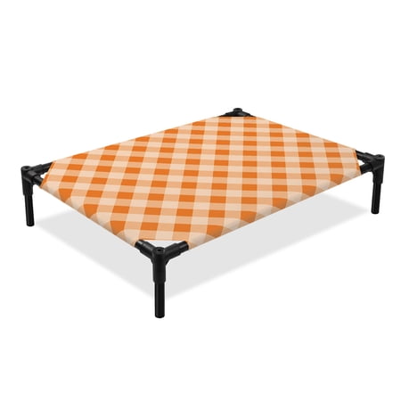 Autunm Orange Elevated Dog Bed Lattice Cooling Breathable Outdoor Raised Dog Cot Bed with Metal Frame Non-Slip Feet for Large Dog 28x22in