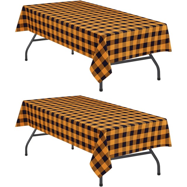 Mantel impermeable a cuadros de búfalo, paquete de 2, 35,4 x 59 pulgadas, manteles rectangulares a cuadros naranjas y negros para picnic/fiesta/comida al aire libre