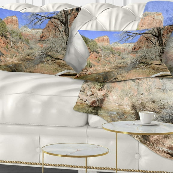 Designart Red Rock Mountain in Zion Park - Landscape Printed Throw Pillow - 12x20