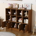 thumbnail image 5 of DIYART Brown Bookshelf, Wood Bookcase with 3 Tier Shelves, 12 Cube Storage Organizer with Doors for Bedroom, Living Room, 47.8" W x 39.1" H, 5 of 7