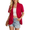 thumbnail image 2 of JWD Women’s Summer Cardigans Lightweight Open Front Draped Ruffles Hem Short sleeved thin cardigan with curved edges, elegant, casual, lightweight cardigan Red-XL, 2 of 6