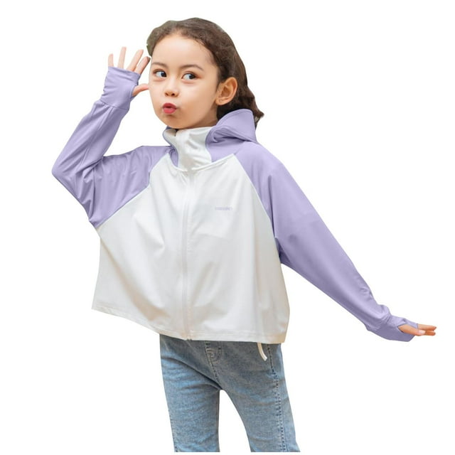 Dealovy Girls Hoodies Sweatshirts Long Sleeve Summer Sun Protection Jackets Full Zip Color Block Baby Clothes