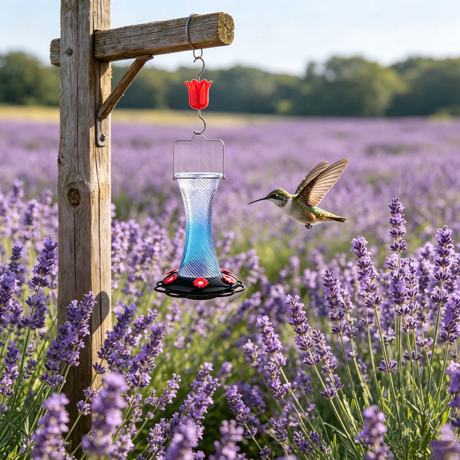 Hanging Glass Hummingbird Feeder, 7.8in Outdoor Decorative Wild Bird Nectar Feeder With Flower‑Shaped Ports