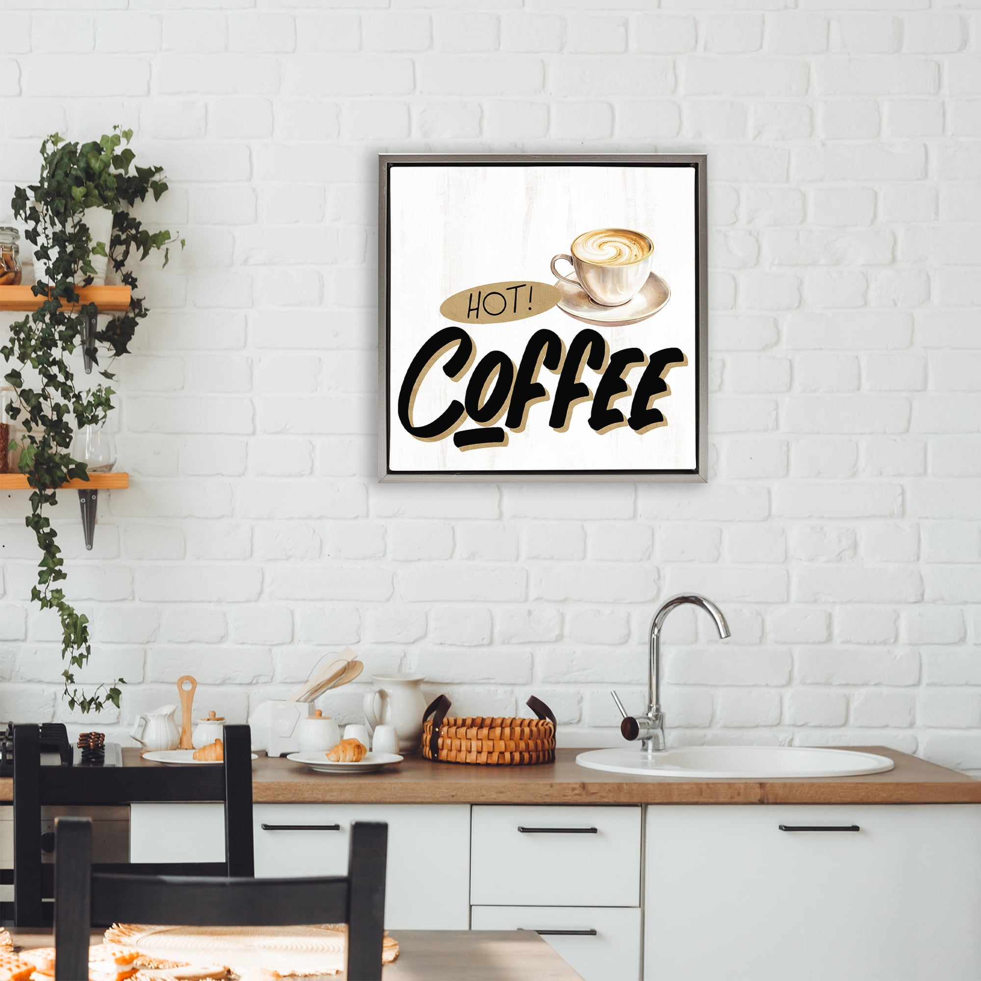 Stupell Industries Retro Fresh Hot Coffee Gray Framed Floater Canvas Wall Art, design by Kim Allen