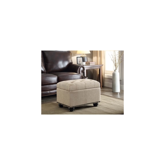 Ottoman - Storage Foot Stool with Lid - Living Room, Dining Room, Office - Tan