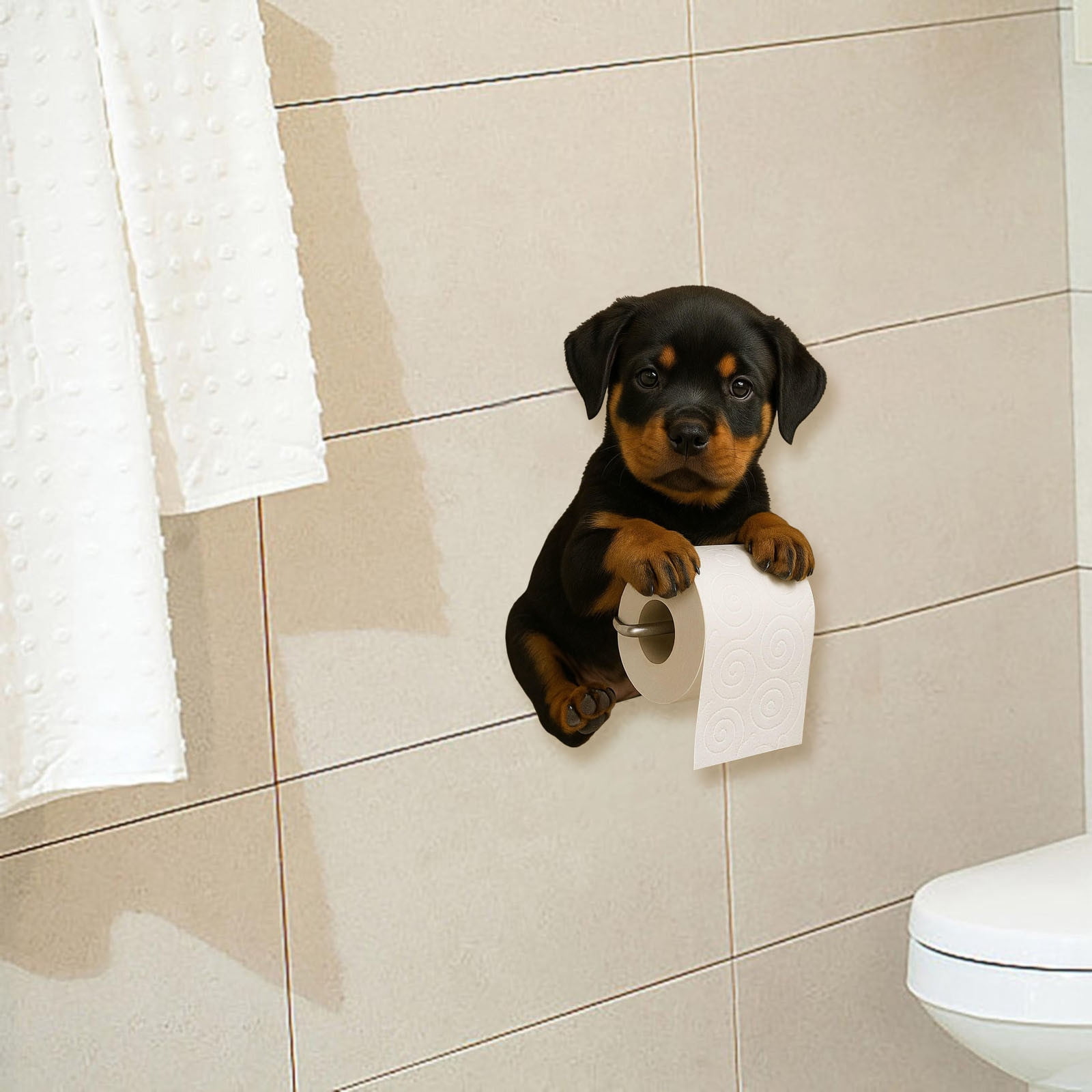 DUBF Dog Paper Towel Holder - Cute Puppy Wall Mounted Toilet Roll Dispenser - Pet Theme Bathroom Tissue Storage for Home RV Dorm Kitchen for Dog Lovers