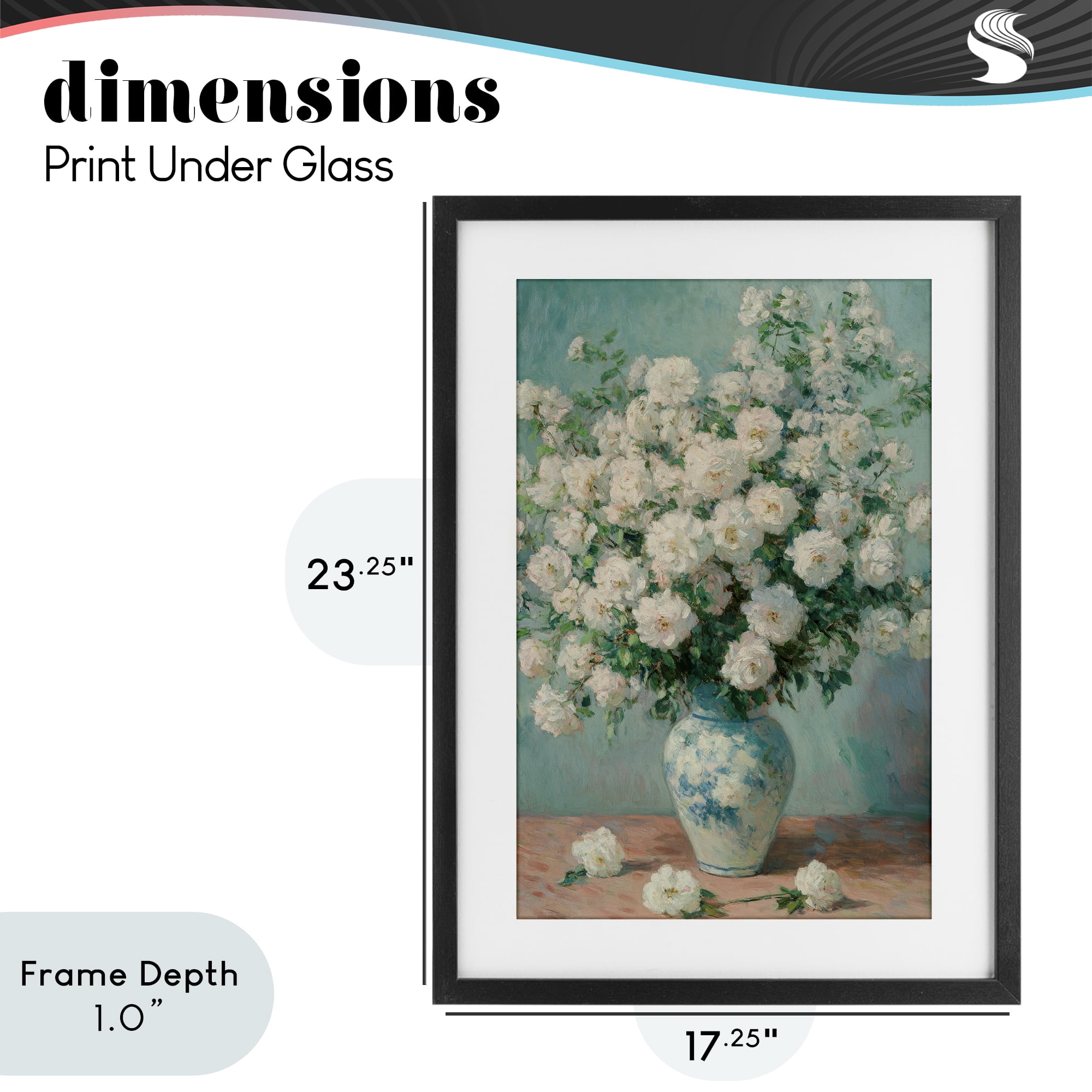 Stupell Industries Lush Bouquet of White Roses Black Framed Print Under Glass, design by Petal Prints Design
