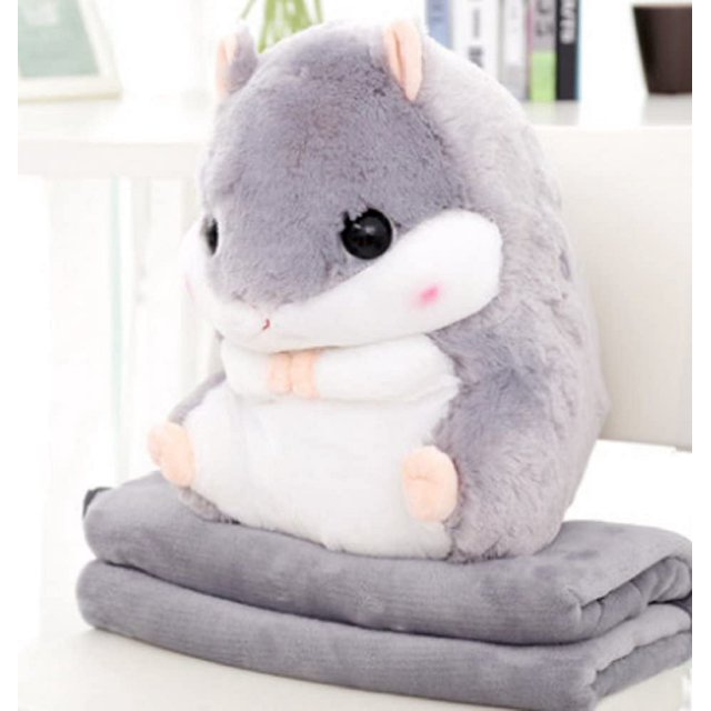 2 en 1 hermosa y linda almohada de hámster de peluche con manta de lana regalo súper divertido y dulce para niños y novia 40cmX30cm Vhermosa