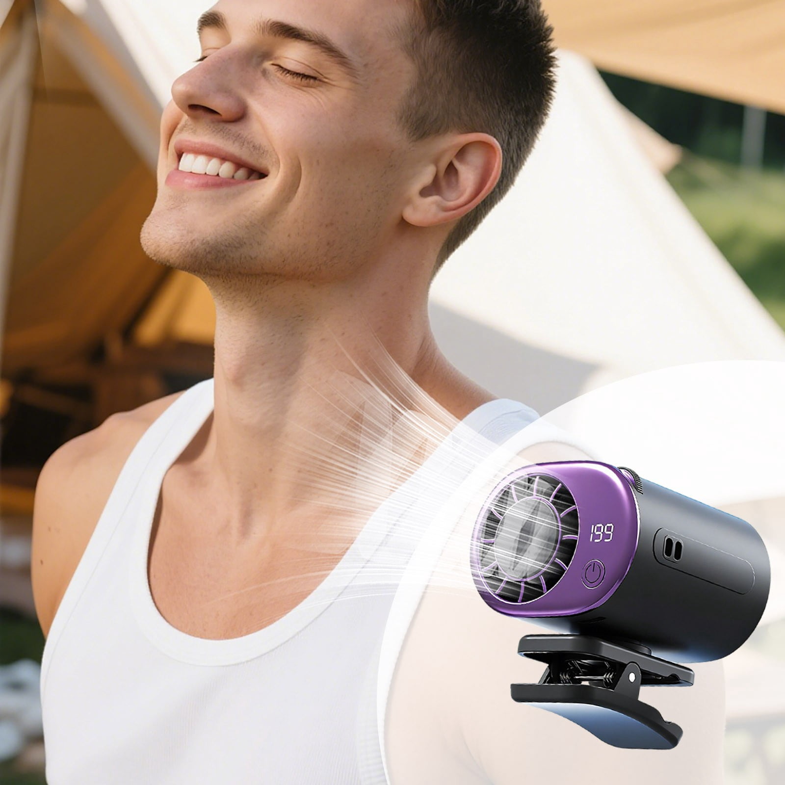 Clip on Fan with Digital Display, Rechargeable Portable Mini Fan, Usb-C, Ice Pack, for Car Office Travel Outdoor