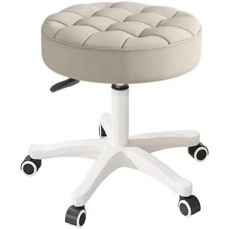 WXJHL Small Chair Round Rolling Stool with Wheels PU Leather Height Adjustable Swivel Drafting Work SPA Salon Stools Home Office Chair（Grey）