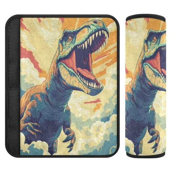 WOBOGO Illustration Of Dinosaur Roaring To The Sky Seat Belt Cover 2 Piece Soft Comfort Driving Shoulder Pad Suitable for All Cars and Backpacks