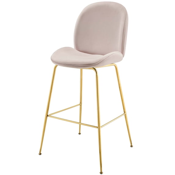 Contemporary Modern Urban Designer Bar Pub and Dining Kitchen Bar Side Stool Chair, Velvet Fabric Metal Steel, Pink