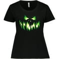 thumbnail image 3 of Inktastic Viciously Grinning Pumpkin Face in Lime Green Glow Women's Plus Size T-Shirt, 3 of 5