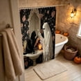 thumbnail image 3 of Hvot&aat Halloween Waterproof Shower Curtain, 35.43 X 70.87IN Brushing Ghost and Cat Pattern, Spooky Cute Bathroom Curtain with Hooks for Bath Decor, 3 of 5