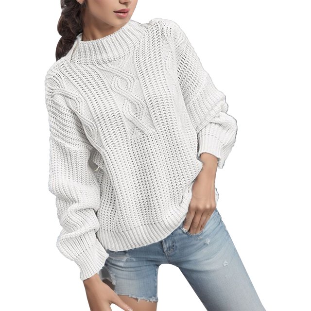 Suéter de Punto Gibobby Para Mujer Cuello Redondo Estampado Manga Larga Mezcla De Lana Cálida Blanco L