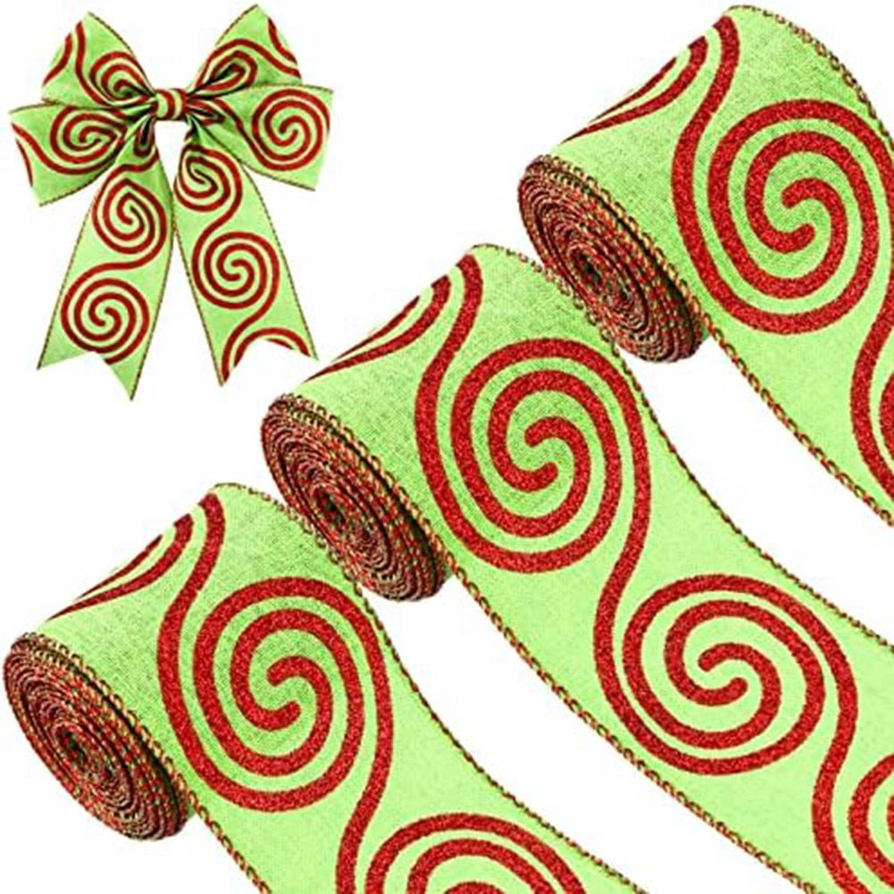 3Pcs 6.3Cm Christmas Ribbons Red Green Dot Wired Edge Ribbon Burlap Ribbons Crafts Ribbons For Christmas Bow Christmas Diy Decor