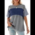 thumbnail image 2 of Blusas de Verano para Mujer, de Gran Tamaño, con Cuello Redondo, Informales, con Bloques de Color y Rayas, Color Azul, Talla L, 2 of 9