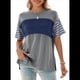 thumbnail image 2 of Blusas de Verano para Mujer, de Gran Tamaño, con Cuello Redondo, Informales, con Bloques de Color y Rayas, Color Azul, Talla M, 2 of 9