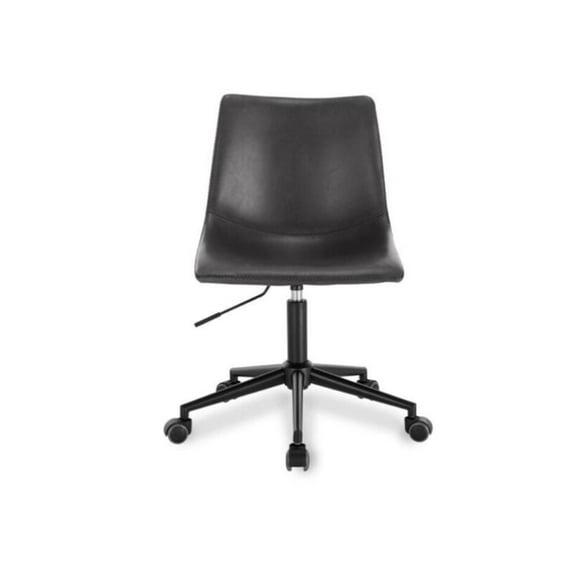 Plata Import Pat Office Chair in Black, PU Office Chair, Office Chair, Black PU Office Chair, Vintage Office Chair, Mid-High Back Office Chair, Black Metal Base Office Chair, Armless Office Chair