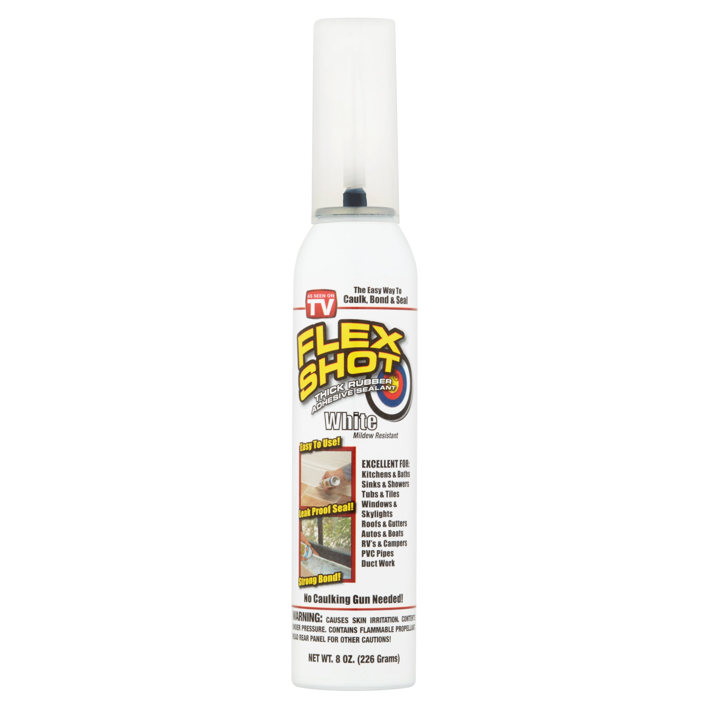 Flex Shot As Seen on TV Rubber Adhesive Sealant Caulk, 8 oz, White
