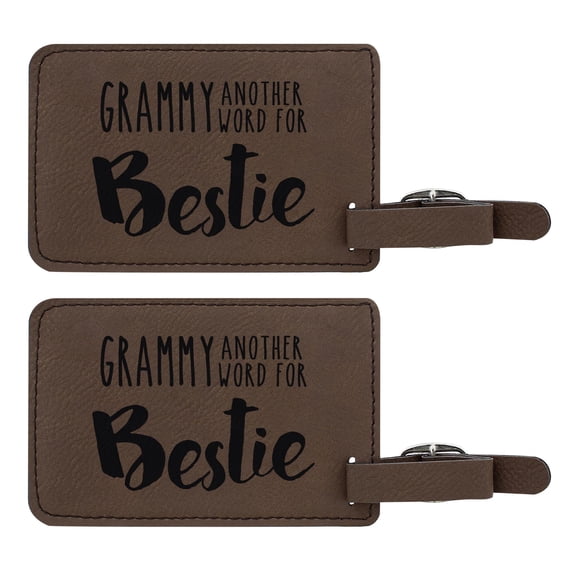 ThisWear Inspirational Gift for Grammy Another Word for Bestie 2-pack Laser Engraved Leatherette Luggage Tags Brown