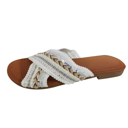 

nsendm Summer Bedroom Slippers Women Leisure Casual Soled Breathable Outdoor Sandals Fleece Lined Slippers for Women White 6.5