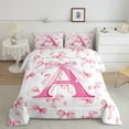 thumbnail image 2 of Manfei Pink Bow 2pcs Twin Comforter Set,Initial Monogrammed,Breathable Kawaii Bedding, 2 of 8