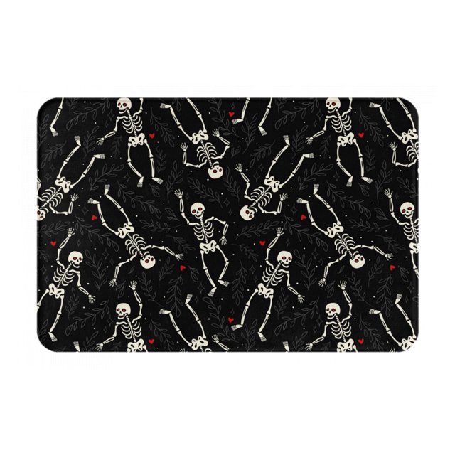 Cauagu Happy Skeletons Dancing Print Front Door Mat for Indoor Entrance 16x24 Inche,Absorbent Doormat Washable Carpet for Bathroom/Garage/Kitchen/Entry/Back